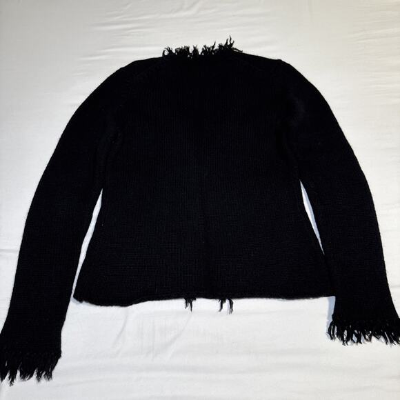 Boden Cardigan Womens Medium Black 100% Lambs Wool Fringe Hook Eye Knit Sweater - Picture 11 of 13